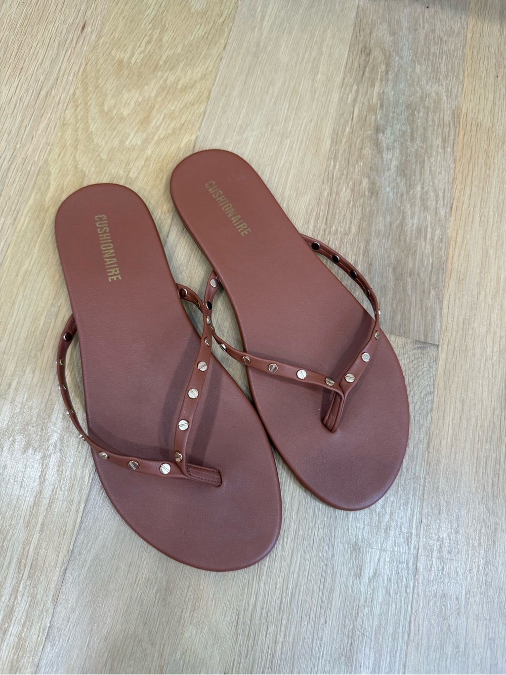 Cushionaire Women's Brown Studded Thong Sandals